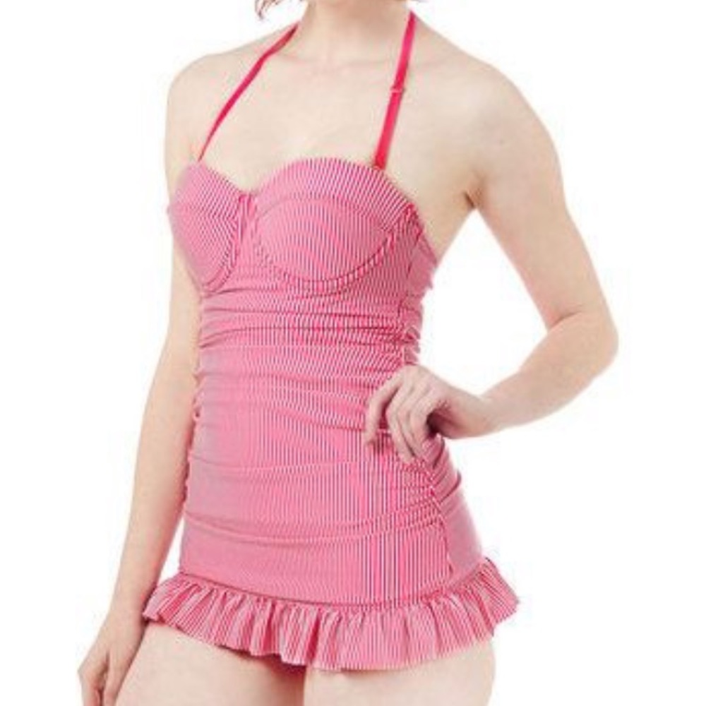 Pink Jessica Simpson One Piece Striped Swim Suit